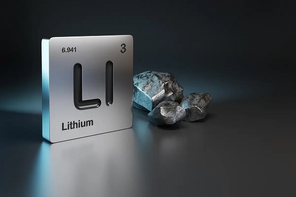 lithium-periodic-symbol-and-ore-on-shiny-metallic-surface